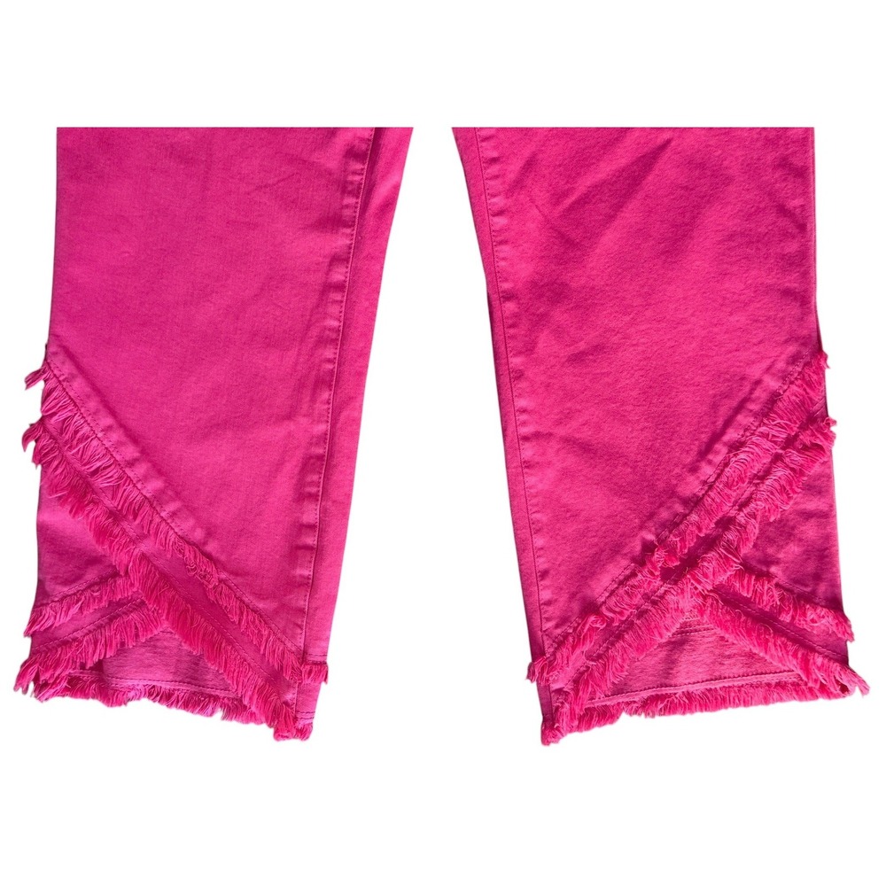 John Mark Capri Pants Women 16 Pink Cropped Straight Fringe Hem Stretch Comfort - Picture 7 of 10